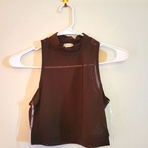 Brown sleeveless mesh tank top